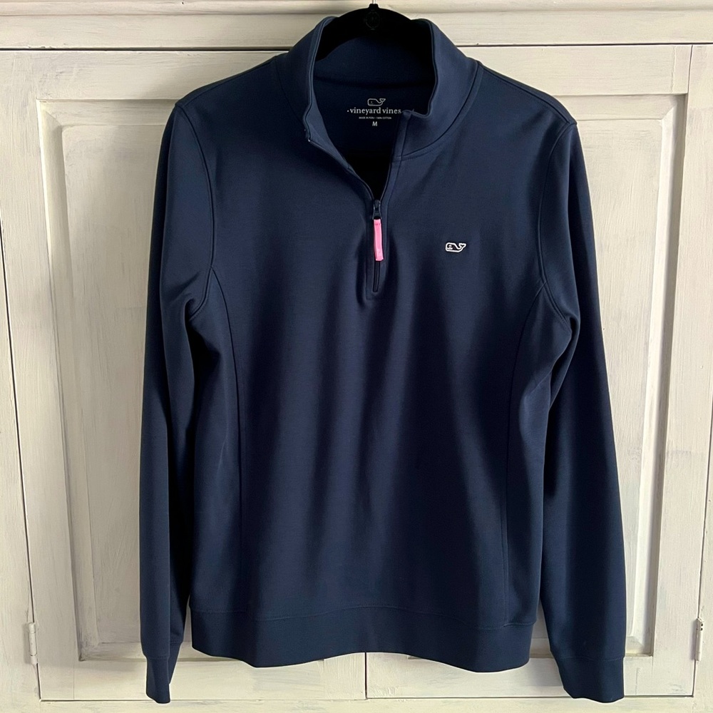 VINEYARD VINES Womens 1/4 zip cotton pullover, Medium, Navy NWOT